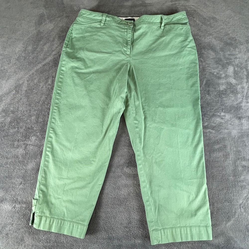 Talbots Perfect Crop Pant Womens 14P Green Cotton Stretch Capris Preppy Summer